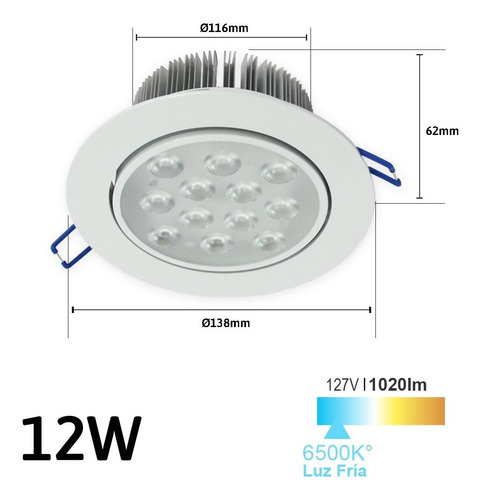 Lampara De Led Empotrable Dirigible 12w Aro Blanco 24 Pz Jwj Aro Blanco Luz Blanca