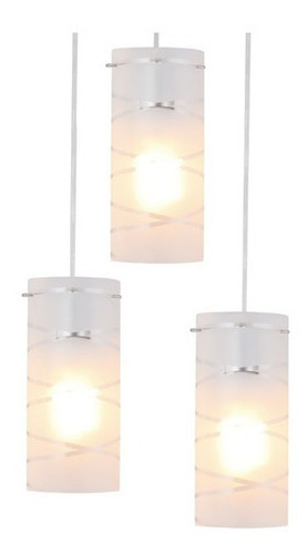 Pendente Teto Triplo Sala Jantar Lustre de Vidro LED 45W First Gelo 3 Lâmpadas E-27 Aço 127/220V LLUMM Bronzearte