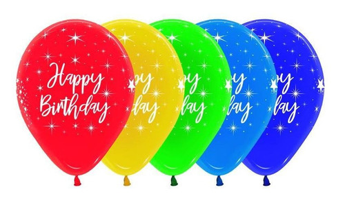 Balão Happy Birthday Impressão 360º R12 12unid Balloons Cor Poá Preto/Branco