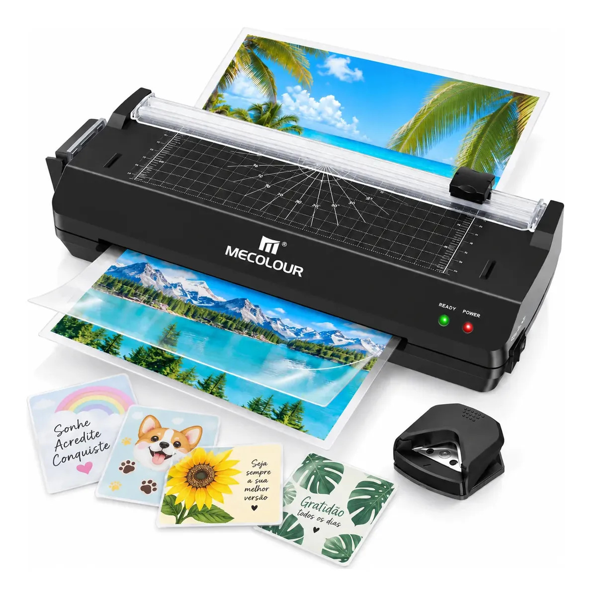 Plastificadora A4 3 em 1 Mecolour - Laminadora Quente e Fria com Cantoneira e Cortador | Perfeita para Documentos e Fotografias