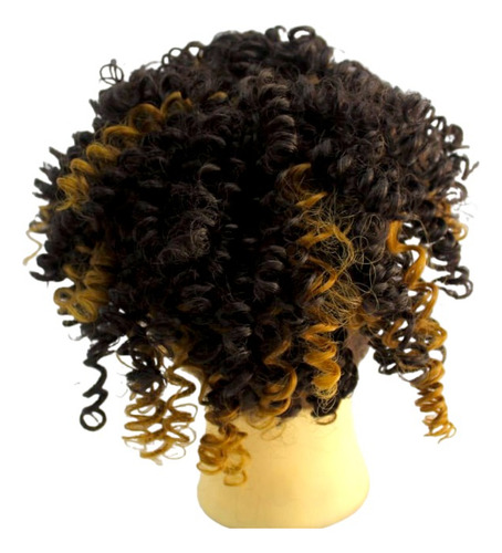 Coque Afro Puff Cacheado 100% Orgânico Volumoso Adere Creme Cor Castanho Com Mechas Mel Sp4/27