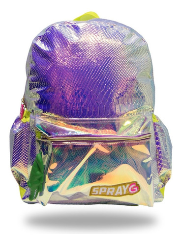 Mochila Iridiscente Texture Green Spray G Hearts Mod 6087-g