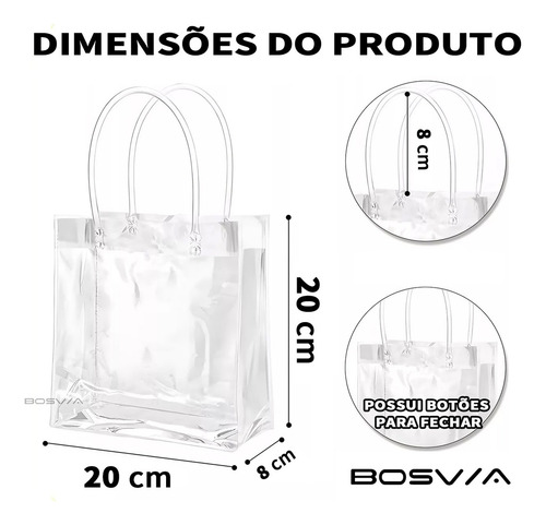 30 Sacolas De Presente Com Alça Transparente Fiestas 20x20x8