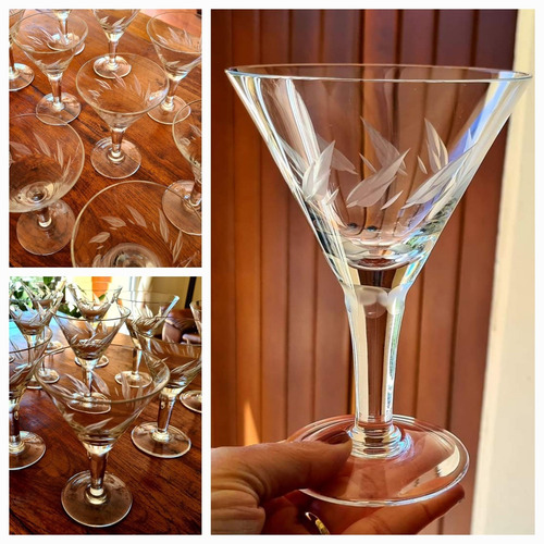 6 Copas Para Champagne O Martini En Cristal Antiguo