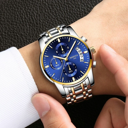 Relógio Nibosi Masculino Original 2353 Cronógrafo Luxo Azul