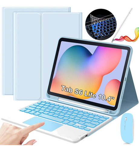 Funda Teclado Mouse+ Lapiz Para Galaxy Tab S6 Lite 10.4 Azul