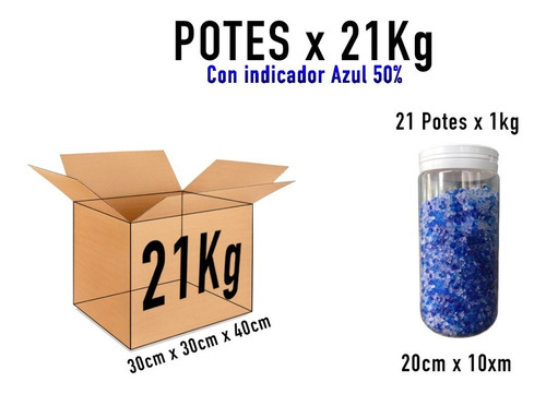 Silicagel Potes X 1 Kgr 50% Azul. Pack X 21 Unidades