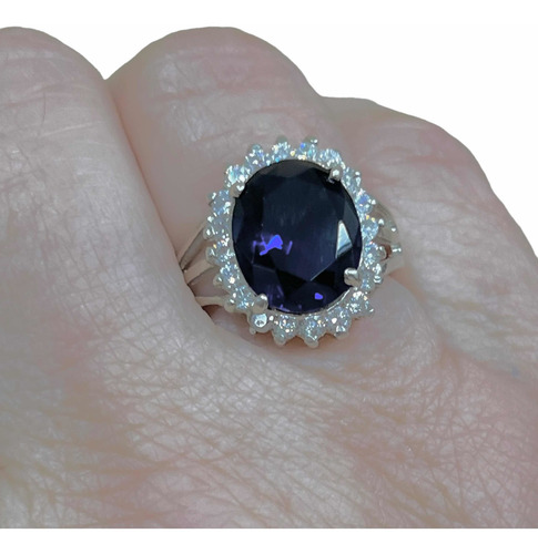 Anillo De Plata 925 Con Piedras Zafiro Azul Y Piedras Cubic