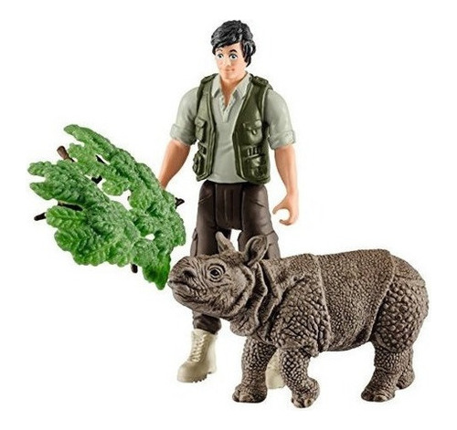 Schleich Ranger Y Indio Figurita De Rinoceronte Juego De Jug