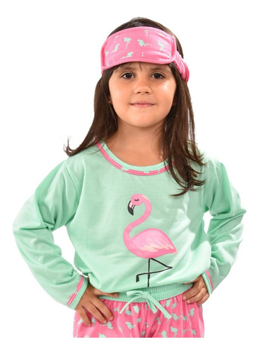 Imagem 6 de 6 de Pijamas Mãe E Filha + Tapa Olho Flamingo De Frio Inverno