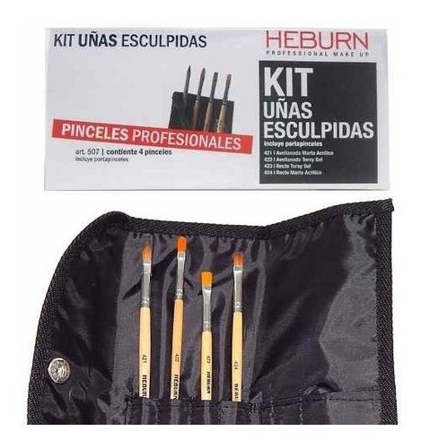 Kit Heburn Pinceles Uñas Esculpidas Con Estuche Guardar 507