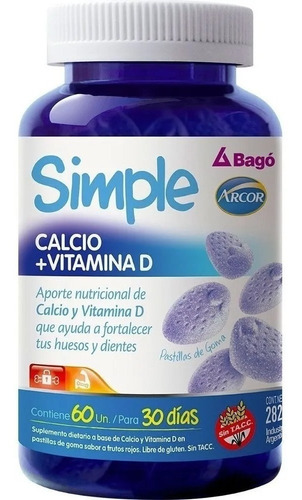 Imagen 1 de 2 de Suplemento en gomitas Laboratorios Bagó Simple Calcio + Vitamina D sabor frutos rojos en pote 60 un