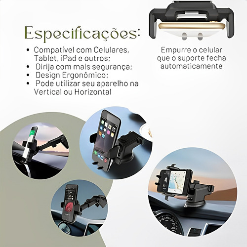 Suporte Celular Veicular Para Carro Gps Para iPhone Android Cor Preto