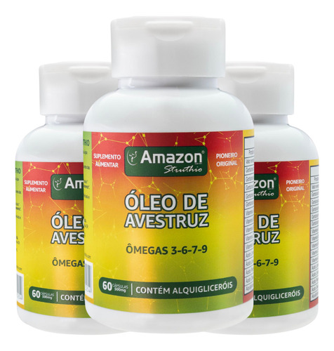 Kit 3x Óleo De Avestruz Cápsulas - Original Ômega 3, 6, 7, 9