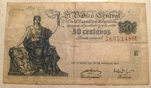 Billete Antiguo De 50 Ctvs Pesos Moneda Nacional 