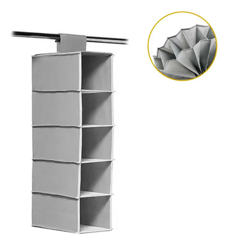Organizador Vertical Multiuso Compacto Dobrável 5 Nichos Cor Cinza
