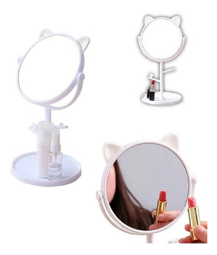 Imagem 3 de 3 de Espelho Mesa Gatinho C/ Porta Maquiagem Bijuteria Cosméticos
