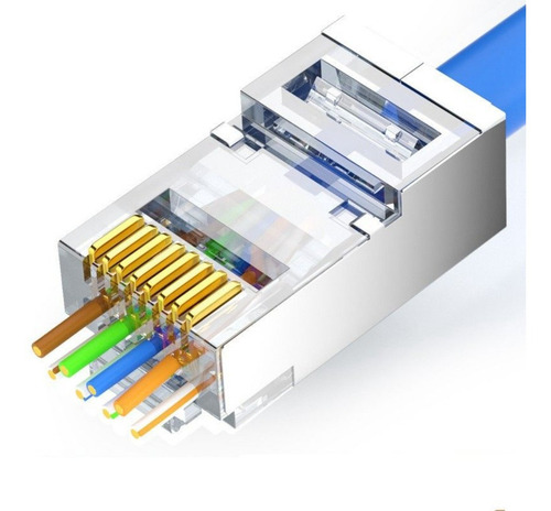 100 Conector Rj45 Cat5e Ez Vazado Blindado 8p8c Rj-45 Rede