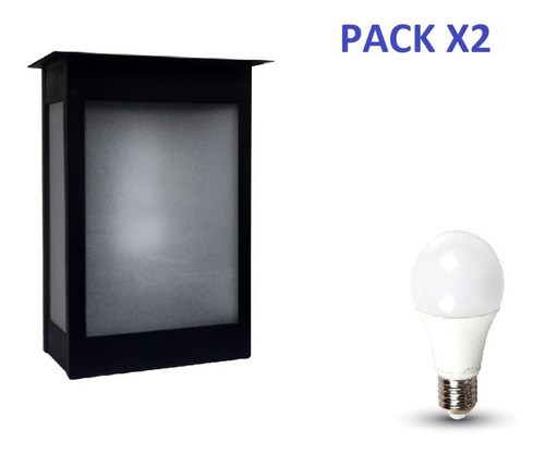 Pack X2 Farol Colonial Ferrolux 240mm + Lampara Led 9w Fria