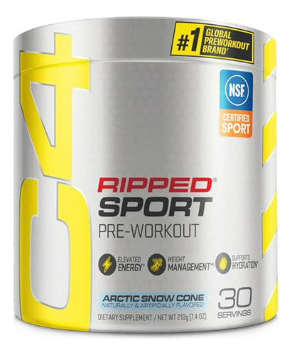 Preentrenamiento En Polvo C4 Ripped Sport, Sabor Nieve Ártica - Certificado Nsf, Sin Azúcar