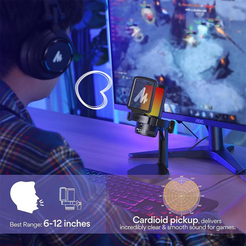 Microfone Condensador Gamer Maono Dgm20 rgb Pto C/suporte Usb Cor Preto