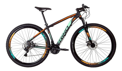 Bicicleta Rino Everest Aro 29 Freio Disco 24v Câmbios Shiman Cor Laranja+Verde agua Tamanho 17