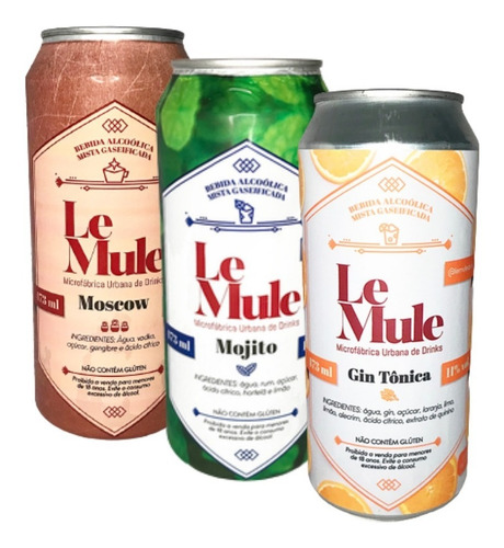 Moscow Mule Mojito Gin Tônica - Le Mule Drinks 3 Latas 473ml