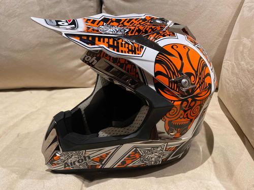 Casco Para Motocross, Airoh Cr 900 Maori, Blanco Y Naranja