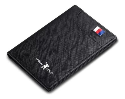 William Polo Slim carteira com design frisado preto de couro 10.5cmx9.2cmx0.8cm