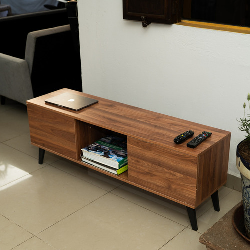 Mueble Rack de TV estilo Moderno y Minimalista color Cafe, Centro de Entretenimiento de Madera MDF