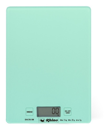 Balança de cozinha digital Rhino BACRI5M 5 kg de vidro Capacidade máxima 5 kg Cor turquesa