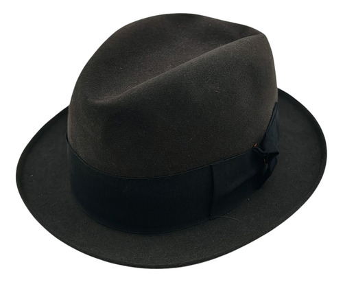 Sombrero Antiguo De Paño Borsalino Italy - Moda Gris Oscuro M Lisa (Usado)