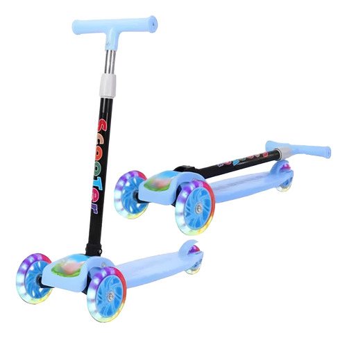 Monopatín Infantil Luces Led Tres Ruedas Plegable Celeste Monopatin