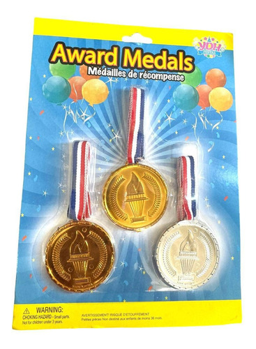 Kit 3 Medalhas Plástico Premiação 1 Ouro 1 Prata 1 Bronze