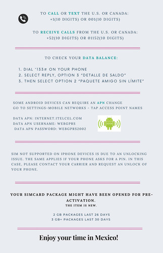 Telcel México Tarjeta Sim Prepaga Con 2 Gb De Datos Y Llamadas Ilimitadas Y Sms