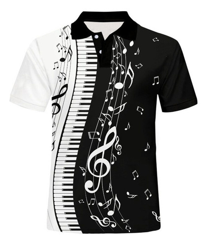 Polo Para Hombre Con Notas Musicales, Teclas De Piano Impres