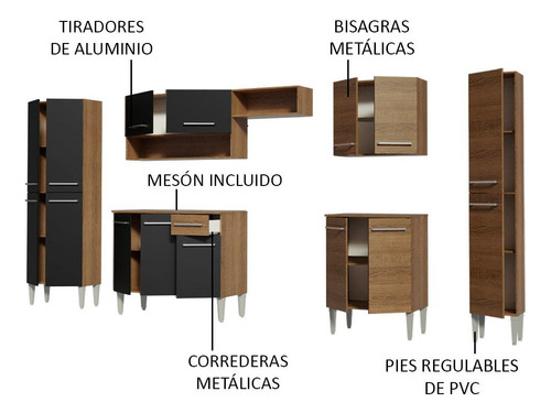 Cocina Integral Completa Modular Madesa Emilly Joy 325cm Color Marrón/Negro 01