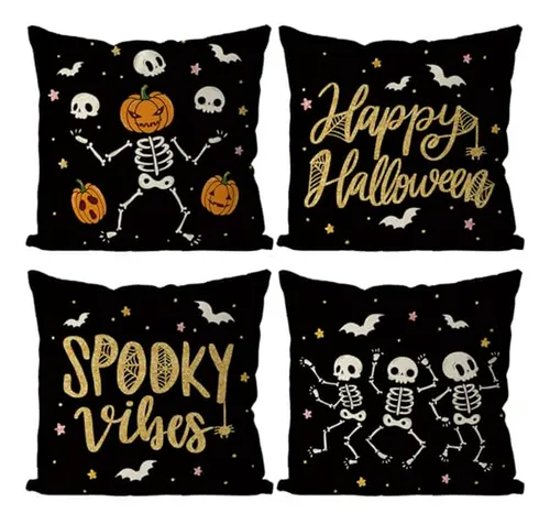 comprar Funda De Almohada Halloween 18 X18  Set 4 Esqueletos Y Calab