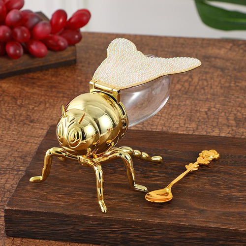 Tarro De Miel De Con Cuchara, Recipiente Para , Oro