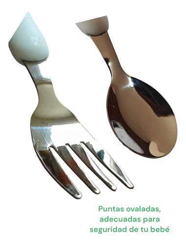Juego Cubiertos Cuchara Tenedor Infantil Acero Inox 3 Pzs Blanco Conejito