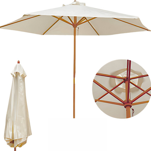 Guarda Sol Grande Ombrelone Redondo 2 Metros De Madeira Cor Off-white Liso