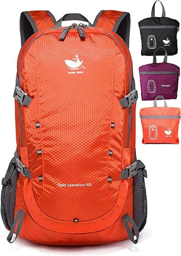 Mochila Plegable De Senderismo Ce 40 Litros. Naranja