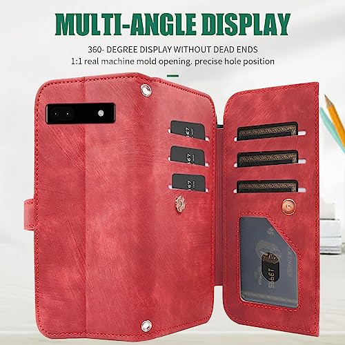 Funda Cartera Para Google Pixel 6a 5g 2022 Rojo Retro Leathe
