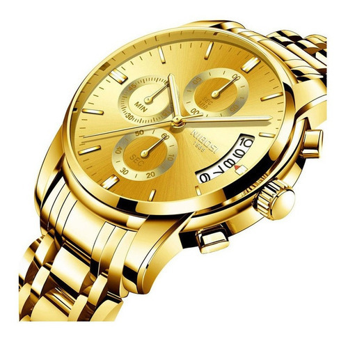 Relojes Nibosi Metallic Chronograph para hombre, cuarzo 2353, color de fondo dorado