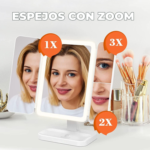 Espejo De Maquillaje Iluminación Led C/3 Distintos Aumentos