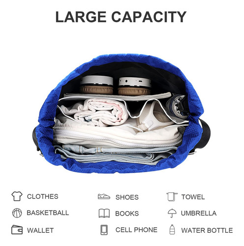 Mochila Esportiva Com Cordão, Bolsos De Malha E