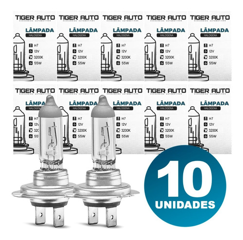 Kit Lâmpadas Automotiva H7 Halogena Comum 12v 3200k 10 Peças