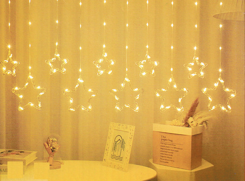 Luces Deco Navidad Cortina Colgante Con Estrellas Y Arboles