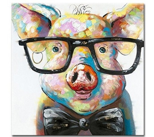 Muzagroo Art Cute Pig Con Gafas Pinturas Para Sala Pinturas 