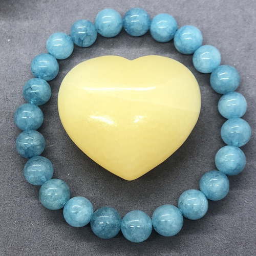 Pulseira Pedra Natural Água Marinha Aquamarine Contas 8mm